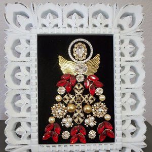 Framed Red & Gold Jeweled Angel Creation